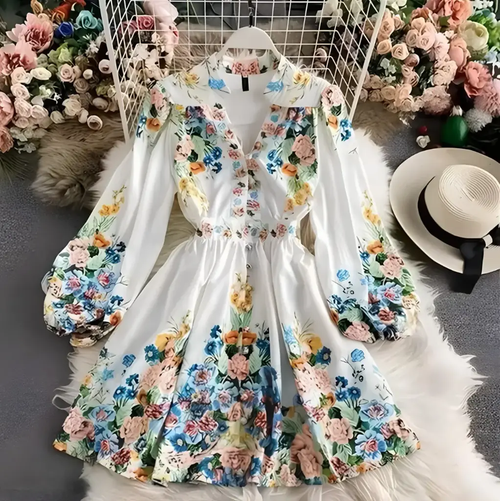 “Puff Sleeve Stylish Floral Printed Dresses for Women”