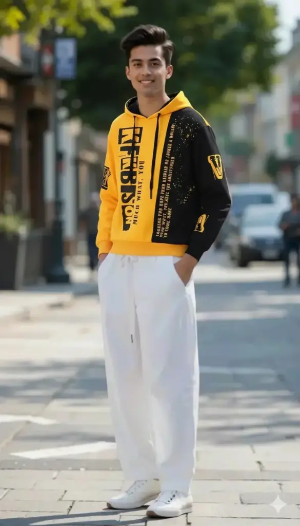 Spring Autumn Korean Men Hooded Long Sleeve T-Shirt Harajuku Men Clothing Print Top Mens