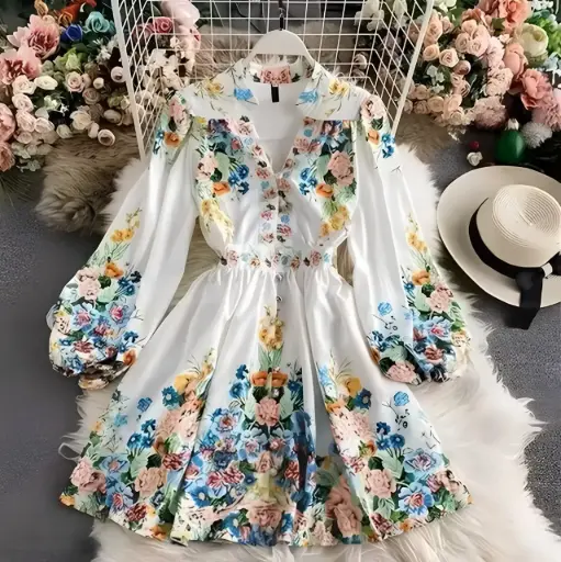 “Puff Sleeve Stylish Floral Printed Dresses for Women”